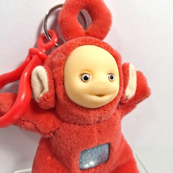 Plush Red Teletubby Po Teletubbies Backpack Clip Keychain 1998 Rubber Face - Picture 3 of 12